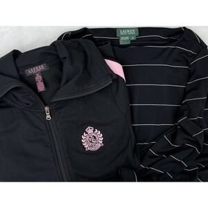 Lauren Ralph Lauren Cowl Full Zip‎ Sz Pet M & Thin Blk Whte Stripe dress Sz M